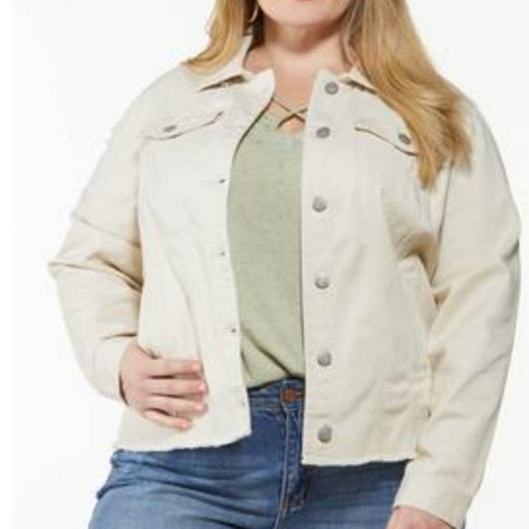 Est 1946 Denim Jackets & Blazers - Denim Jean Jacket Distressed Natural  Plus Size